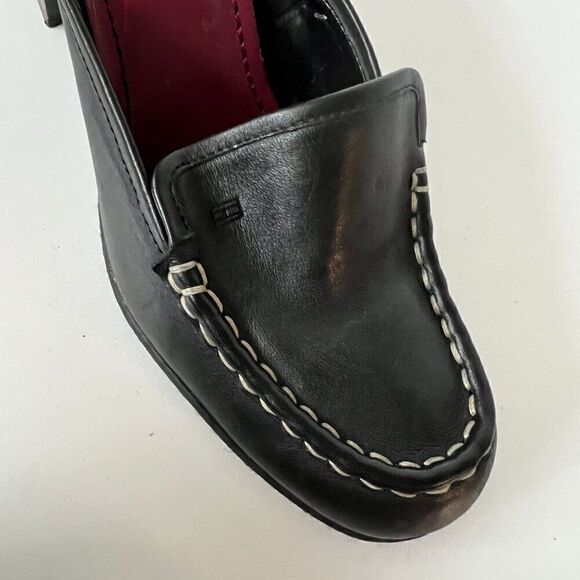 Vintage 90s Y2K Black Leather Schoolgirl‎ Mules Tommy Heeled Loafers Size 7.5 - Picture 5 of 9